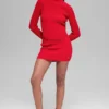 Jersey de punto vaquero sin espalda y de manga larga - Rojo brillante