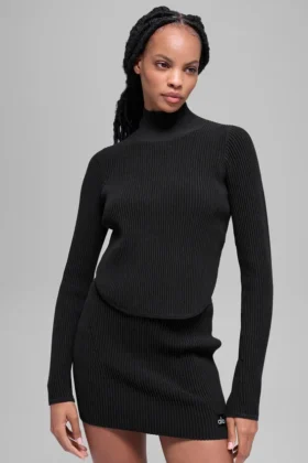 Jersey de punto vaquero sin espalda y manga larga - Negro/Antracita