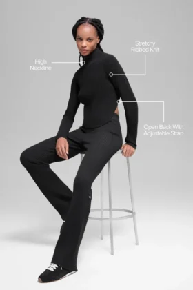 Jersey de punto vaquero sin espalda y manga larga – Negro/Antracita