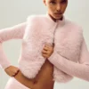 Jersey Northstar de cachemira con cremallera completa y pelo sintético - Rosa escarchado