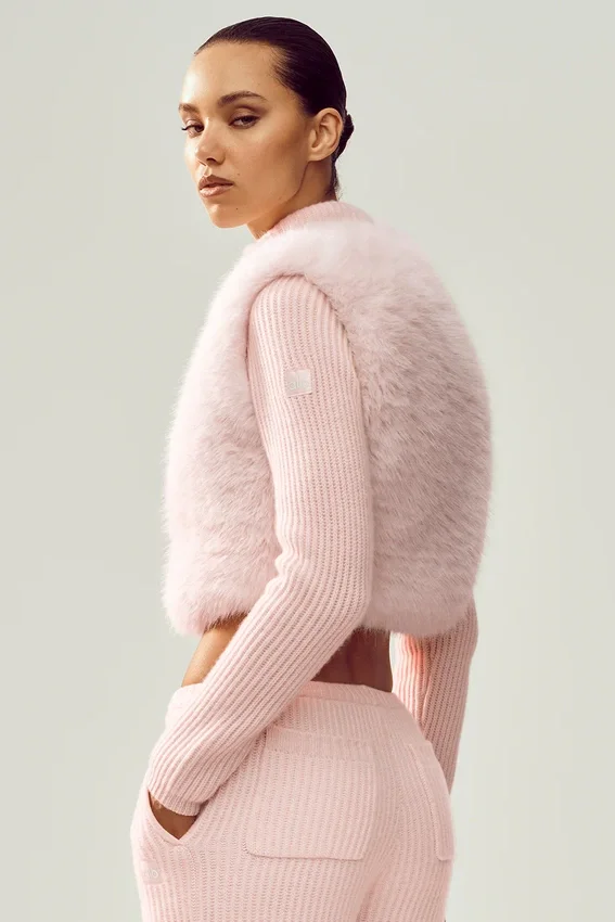 Jersey Northstar de cachemira con cremallera completa y pelo sintético - Rosa escarchado