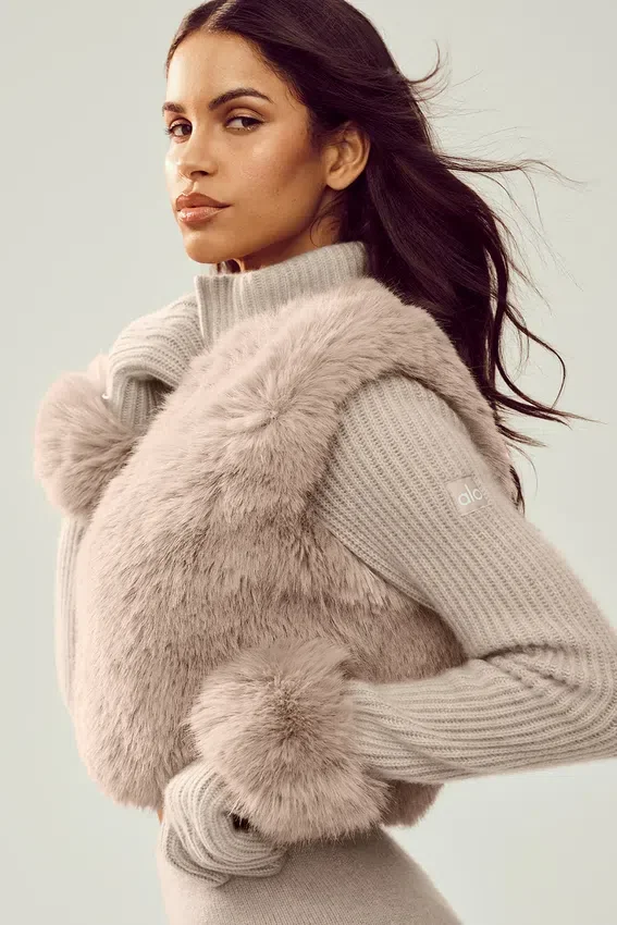 Jersey Northstar de cachemira con pelo sintético y cremallera completa - Gris avena jaspeado