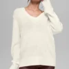 Jersey oversize de cuello en V de lana y cachemira New Class - Marfil
