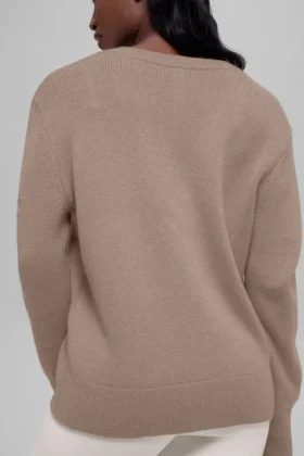 Jersey oversize de cuello en V «New Class» de lana y cachemira – Chai Latte