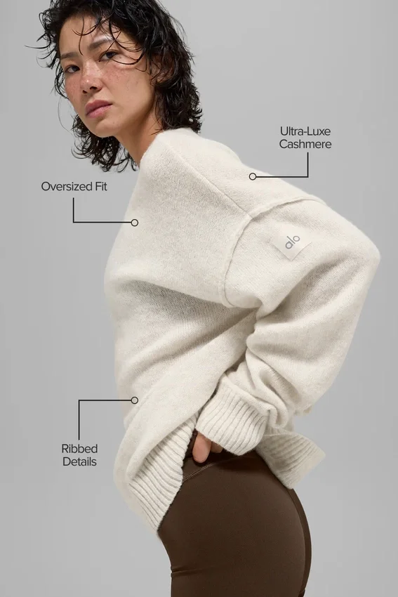 Jersey unisex de cuello redondo «New Class» de lana y cachemira - Beige jaspeado
