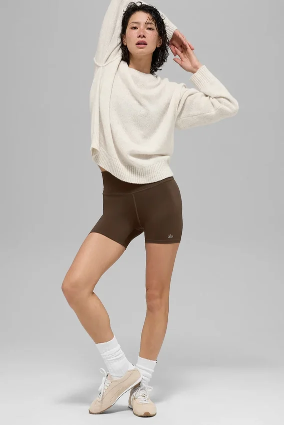 Jersey unisex de cuello redondo «New Class» de lana y cachemira - Beige jaspeado