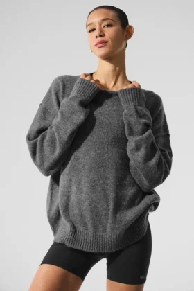 Jersey unisex de cuello redondo «New Class» de lana y cachemira - Gris platino
