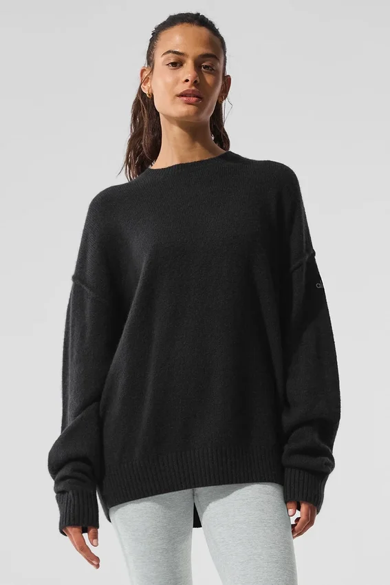 Jersey unisex de cuello redondo «New Class» de lana y cachemira - Negro