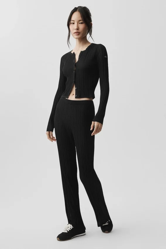Jerséis High-Waist «Sunlit» con tejido de punto — Negro