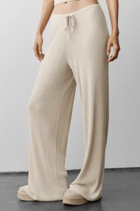 Jerséu ancho de talle medio «Unwind» de punto de jersey – Gris avena jaspeado