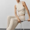 Jerséu ancho de talle medio «Unwind» de punto de jersey - Gris avena jaspeado