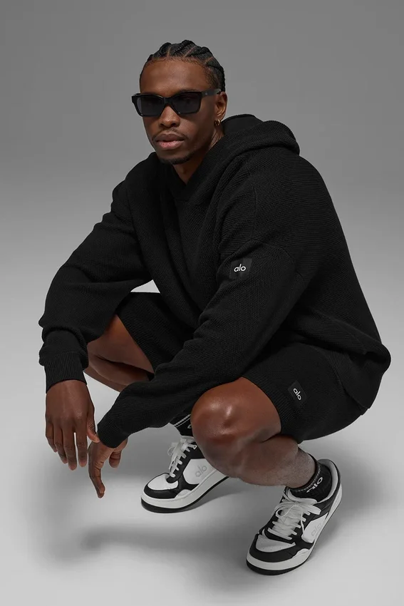 Jerséu con capucha de punto «Sports Club» - Negro