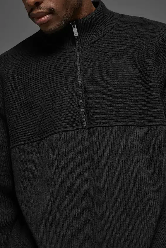 Jerséu con cremallera de 1/4 y punto acanalado Domain Shift - Negro