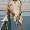 Jerséu corto de punto tipo jersey «Tennis Club» - Avena/Blanco