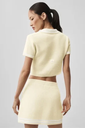 Jerséu corto de punto tipo jersey «Tennis Club» – Avena/Blanco