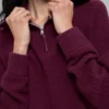 Jerséu de cachemira con tejido de panal y cremallera de un cuarto — Burdeos