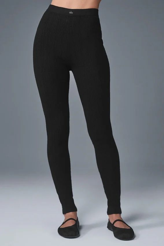 Jerséu de cintura High-Waist «Be Mine» con efecto punto calado — Negro