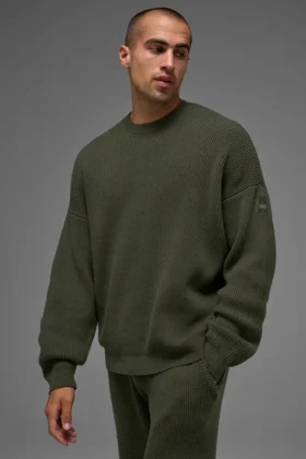 Jerséu de cuello redondo de punto acanalado Domain – Verde oliva