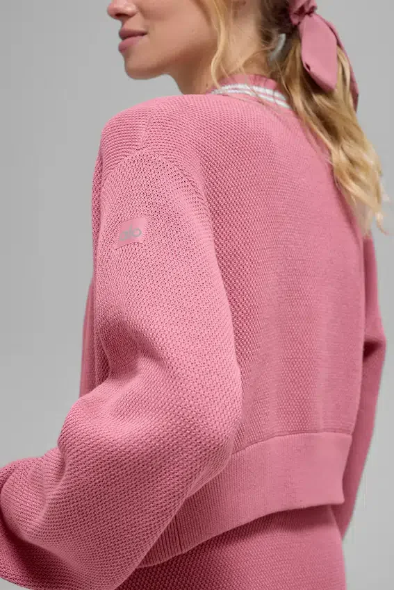Jerséu de punto con cremallera completa Tennis Club — Rosa silvestre/Blanco