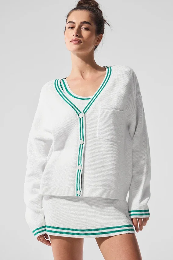Jerséu de punto estilo «Tennis Club» - Blanco/Verde abeto