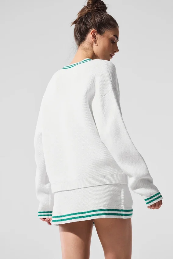 Jerséu de punto estilo «Tennis Club» - Blanco/Verde abeto
