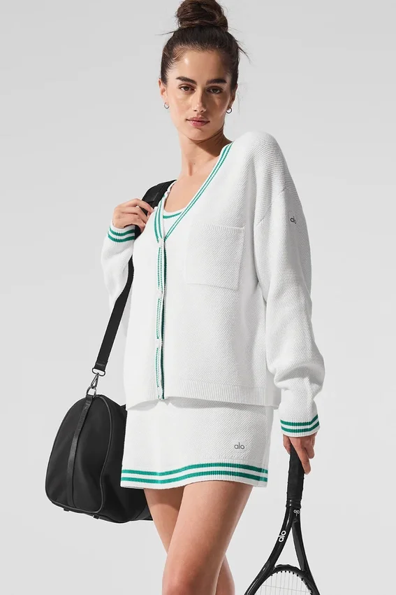Jerséu de punto estilo «Tennis Club» - Blanco/Verde abeto