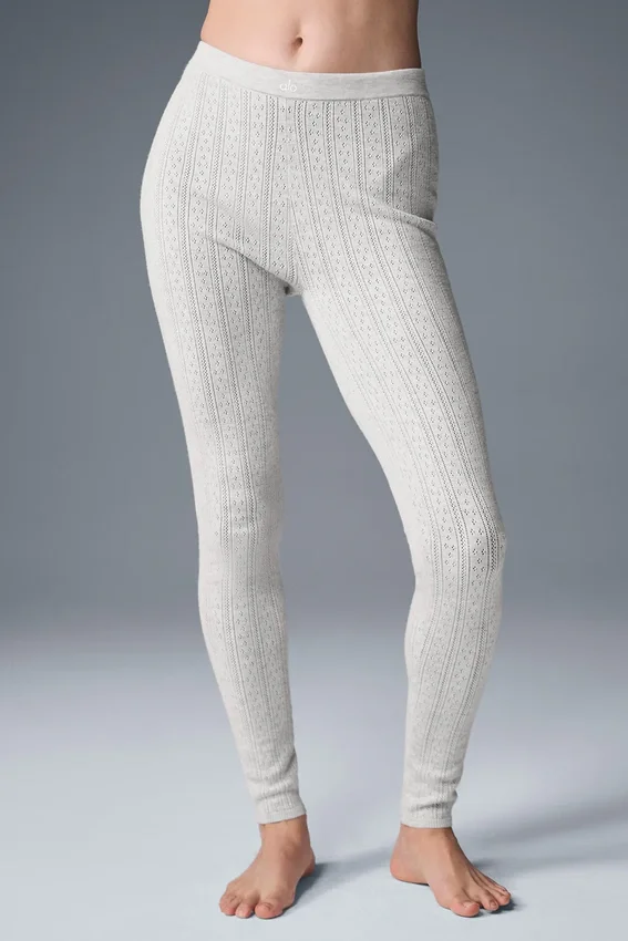 Jerséu de punto Pointelle y leggings High-Waist «Be Mine» — Gris claro jaspeado