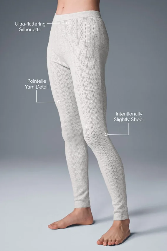 Jerséu de punto Pointelle y leggings High-Waist «Be Mine» — Gris claro jaspeado