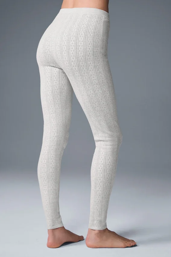 Jerséu de punto Pointelle y leggings High-Waist «Be Mine» — Gris claro jaspeado