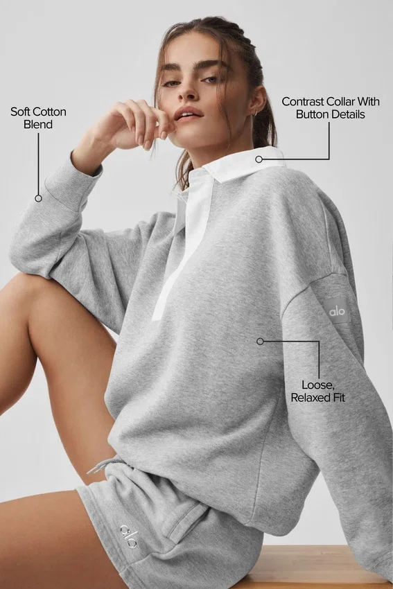 Jerséu Henley de manga larga Take It Easy - Gris jaspeado deportivo/Blanco