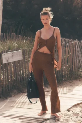 Jerséu High-Waist «Sunlit» de punto de jersey — Marrón «Sun Kissed»