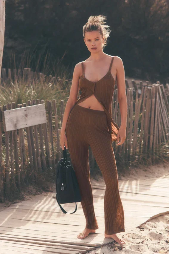 Jerséu High-Waist «Sunlit» de punto de jersey — Marrón «Sun Kissed»