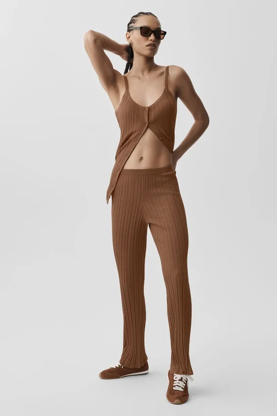 Jerséu High-Waist «Sunlit» de punto de jersey — Marrón «Sun Kissed»