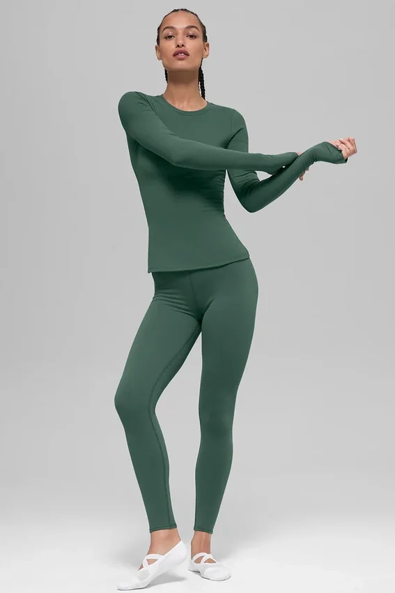 Leggings Airbrush Winter Warm High-Waist «Nocturne» — Clover Green