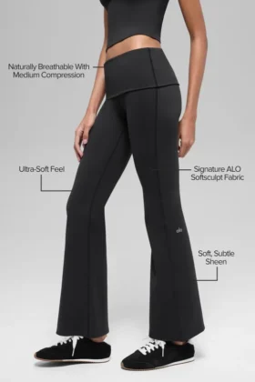 Leggings Alo Softsculpt de 7/8 con bajo vuelto y corte acampanado – Negro