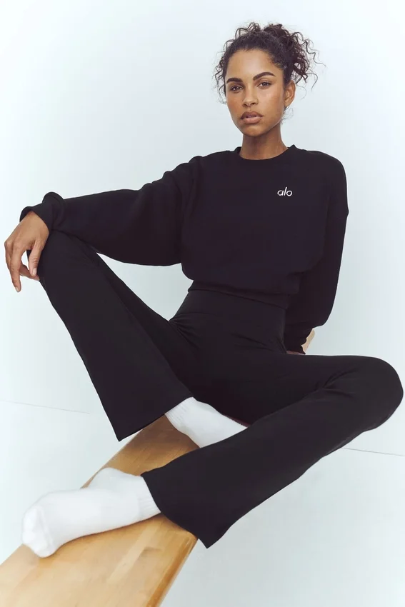 Leggings de talle alta y corte acampanado 7/8 «Airbrush» - Negro