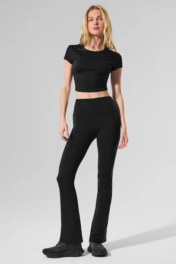 Leggings de talle alta y corte acampanado 7/8 «Airbrush» - Negro