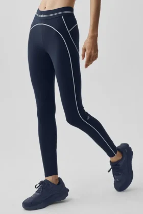 Leggings «Heart Throb» de cintura High-Waist y largo 7/8 con estampado «Airbrush» - Azul marino/Blanco