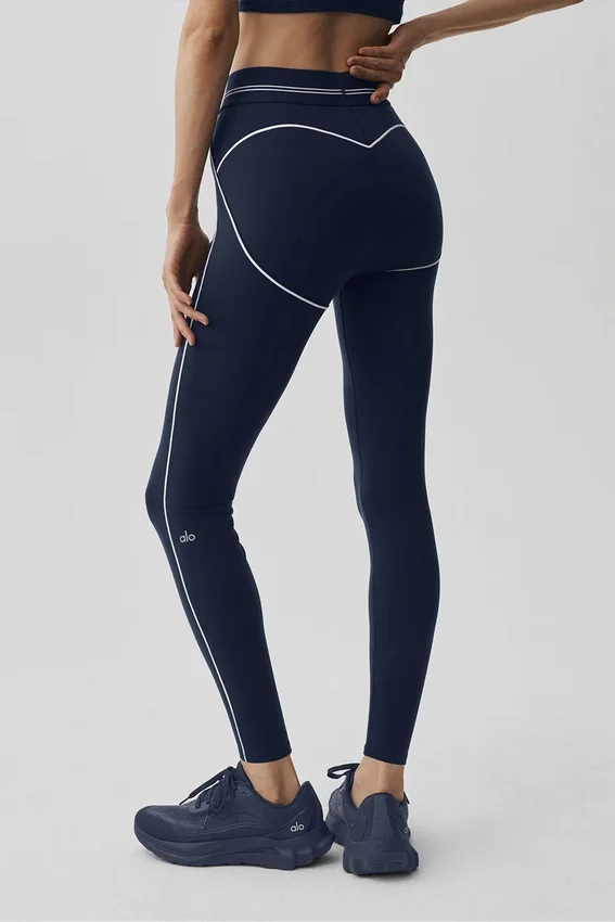 Leggings «Heart Throb» de cintura High-Waist y largo 7/8 con estampado «Airbrush» - Azul marino/Blanco