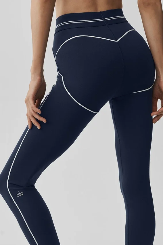 Leggings «Heart Throb» de cintura High-Waist y largo 7/8 con estampado «Airbrush» - Azul marino/Blanco