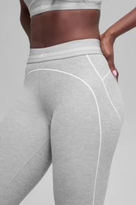 Leggings «Heart Throb» High-Waist y largo 7/8 de Alosoft – Gris jaspeado deportivo/Blanco