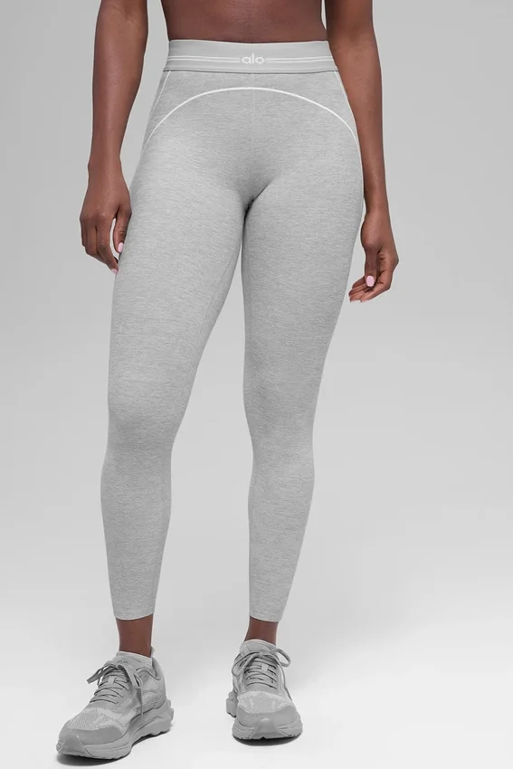 Leggings «Heart Throb» High-Waist y largo 7/8 de Alosoft - Gris jaspeado deportivo/Blanco