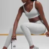 Leggings «Heart Throb» High-Waist y largo 7/8 de Alosoft - Gris jaspeado deportivo/Blanco