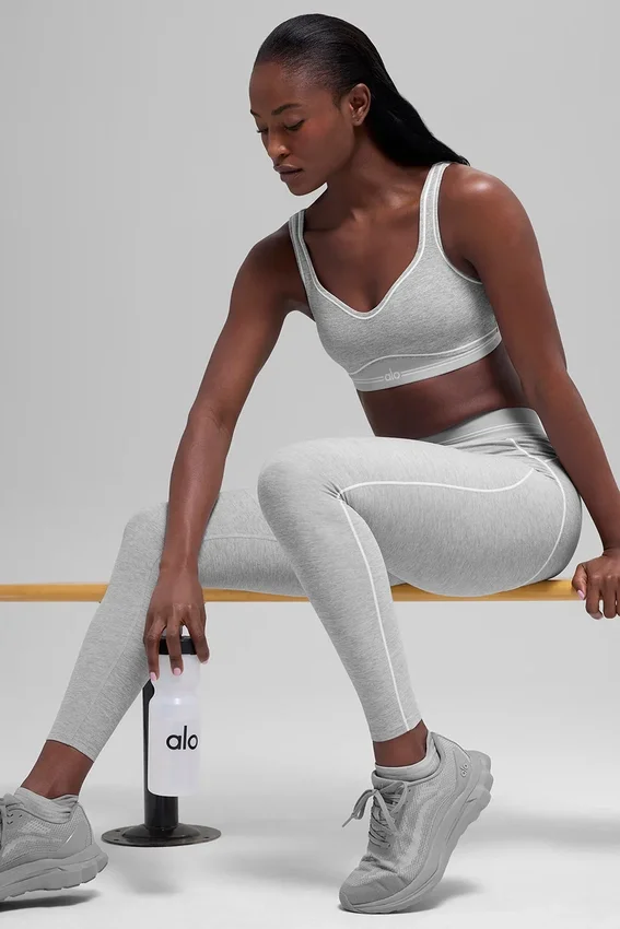 Leggings «Heart Throb» High-Waist y largo 7/8 de Alosoft - Gris jaspeado deportivo/Blanco