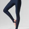 Leggings High-Waist con estribos «Darling» de malla Airlift — Azul marino