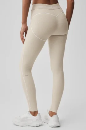 Leggings High-Waist «Heart Throb» de Alosoft – Gris avena jaspeado/Blanco
