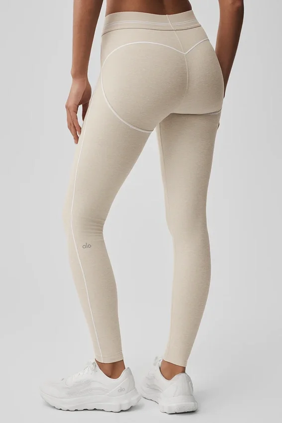 Leggings High-Waist «Heart Throb» de Alosoft - Gris avena jaspeado/Blanco