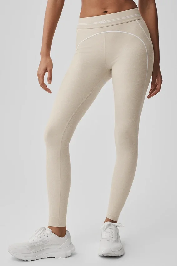 Leggings High-Waist «Heart Throb» de Alosoft - Gris avena jaspeado/Blanco