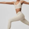Leggings High-Waist «Heart Throb» de Alosoft - Gris avena jaspeado/Blanco