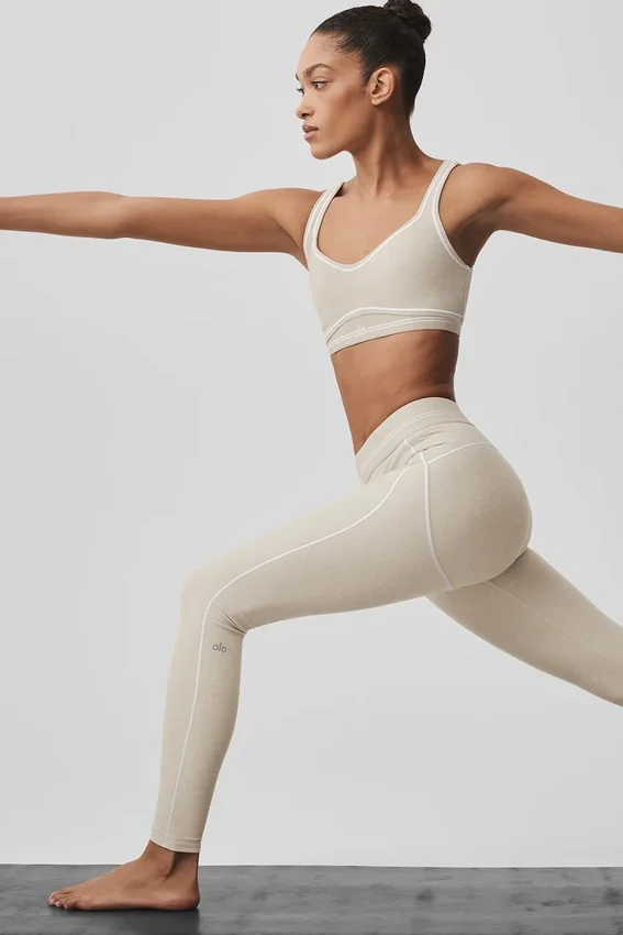 Leggings High-Waist «Heart Throb» de Alosoft - Gris avena jaspeado/Blanco